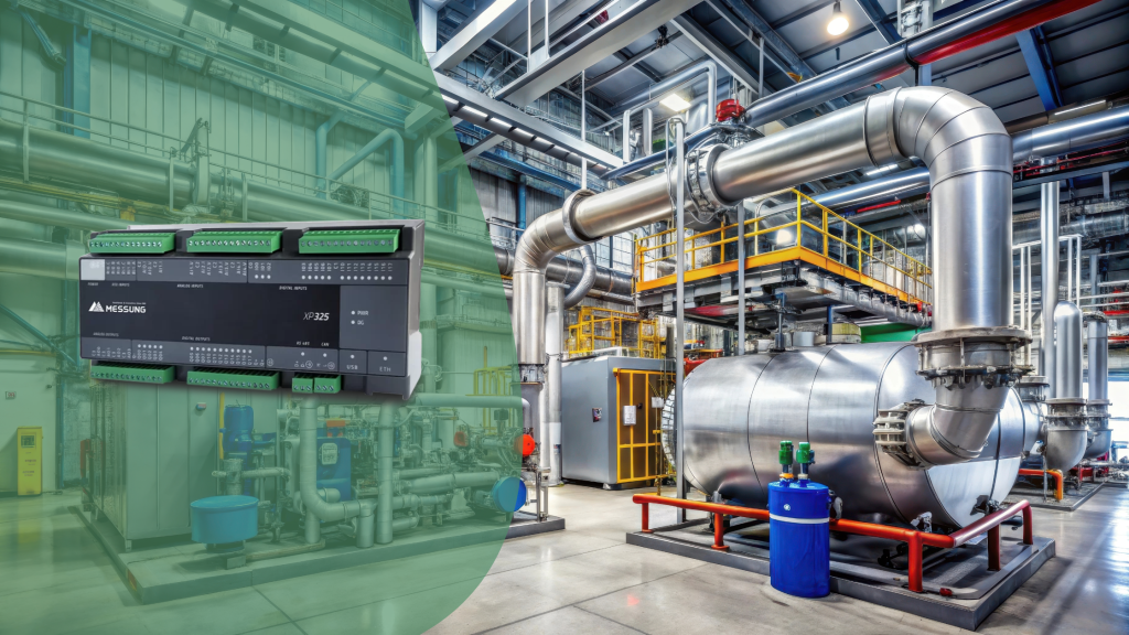 Factory floor with steam boilers controlled by NX-ERA Xpress PLCs
