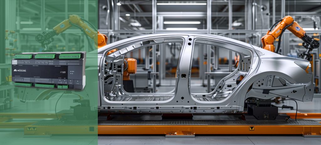 NX-ERA PLC controlling robotic arms and conveyors in automotive material handling