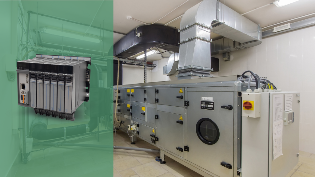 Visualization of an air handling unit integrated with PLC control in a building