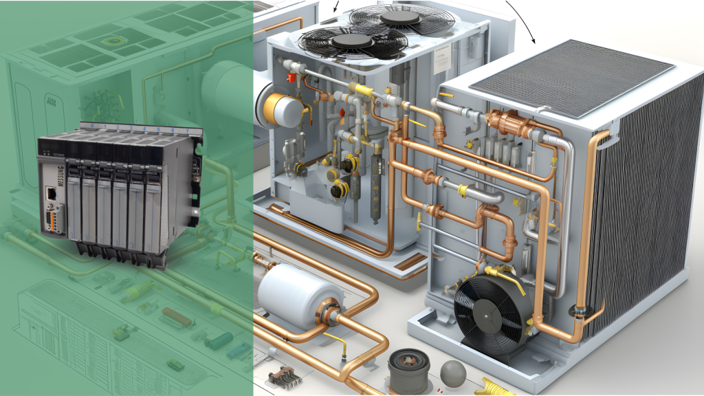 PLC controlling an Air Handling Unit system in an HVAC setup.