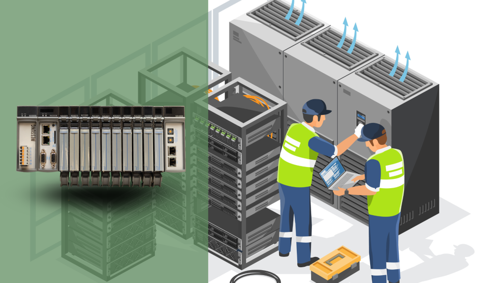Modular PLC setup expanding with new I/O units in a growing data centre
