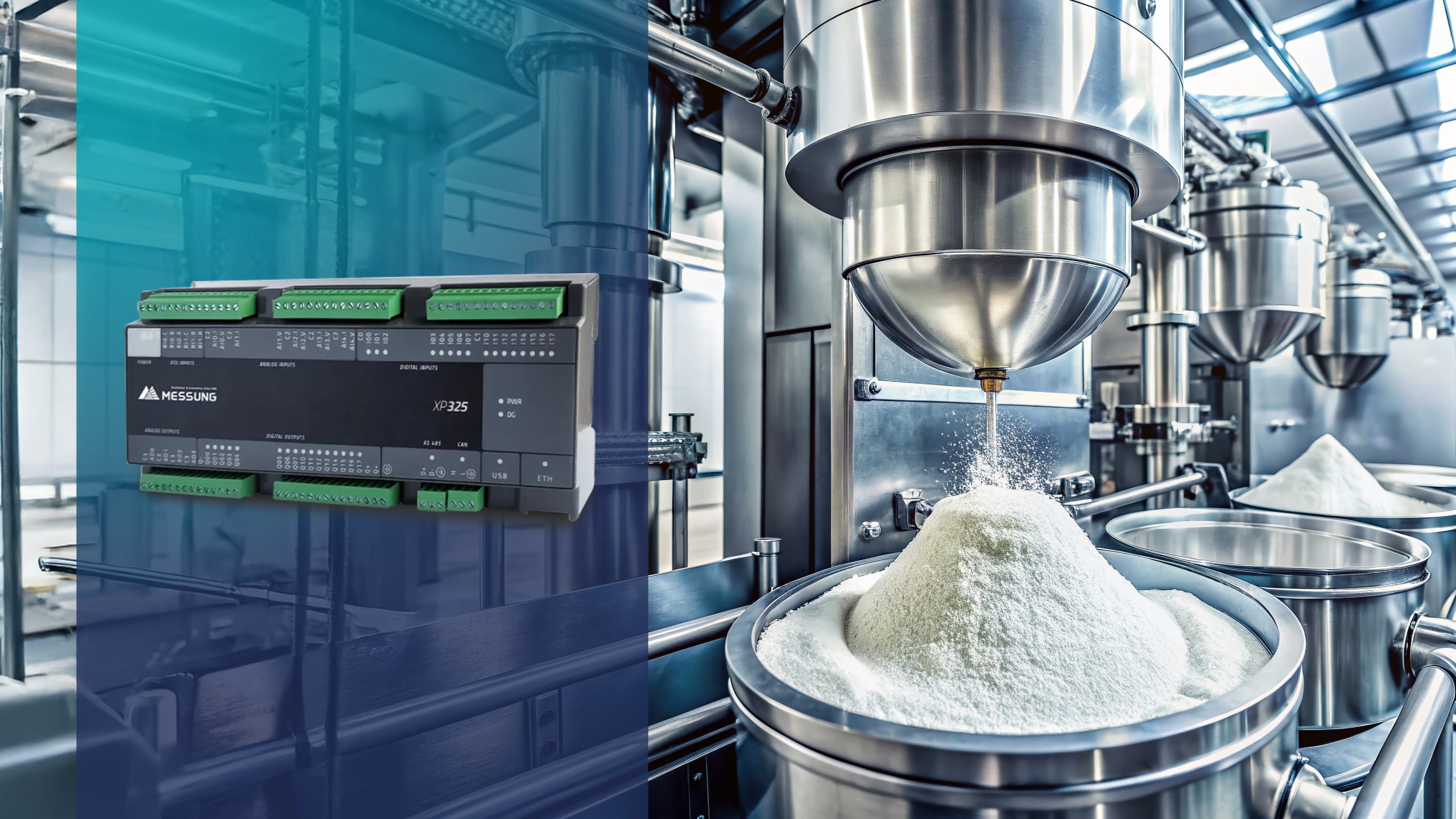 NX-ERA XPRESS XP-325 PLC controlling pharmaceutical powder dispensing and processing in a stainless steel manufacturing environment