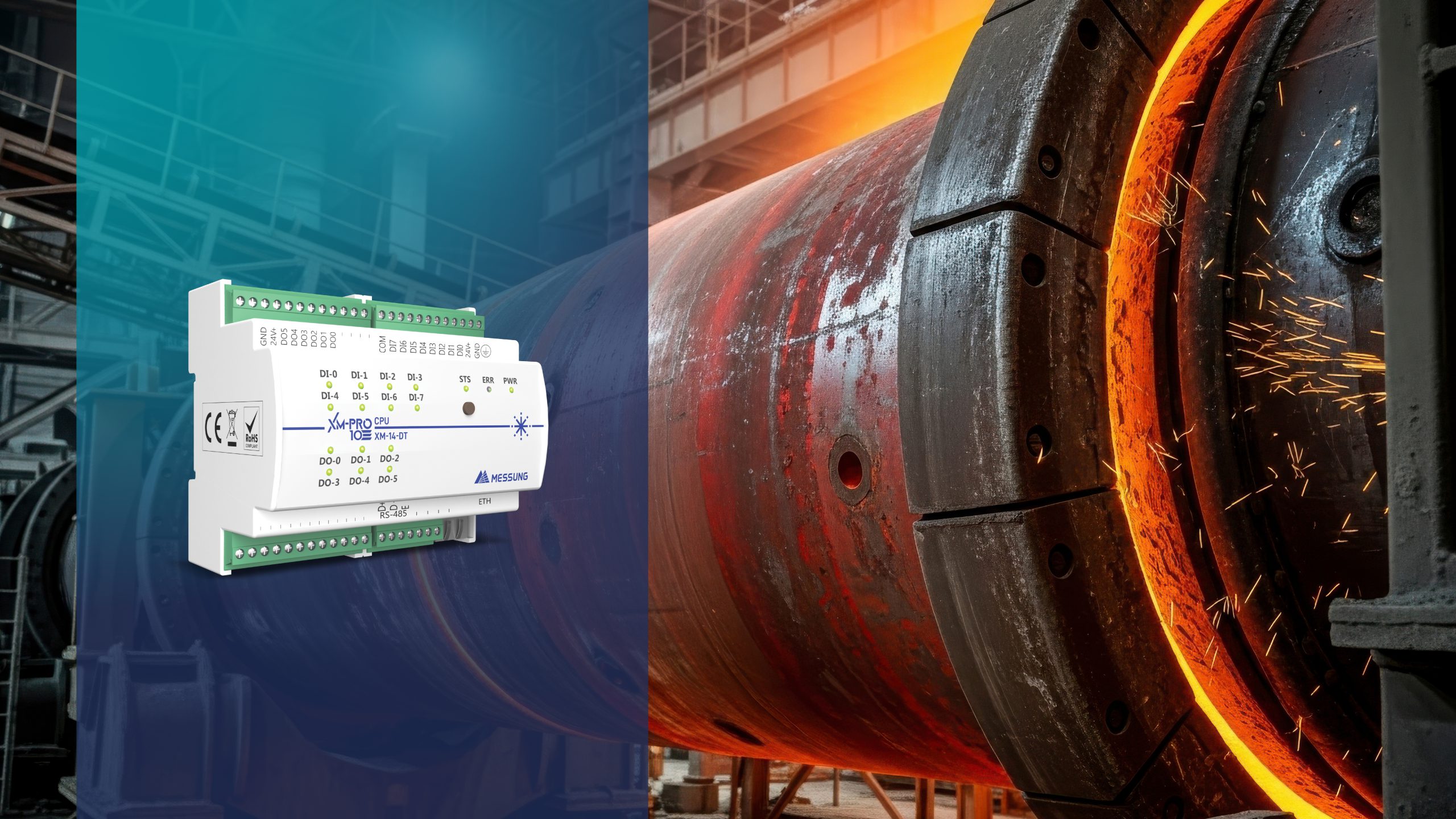 Heat treatment furnace drum with Messung XMPRO-10 PLC for intelligent industrial automation