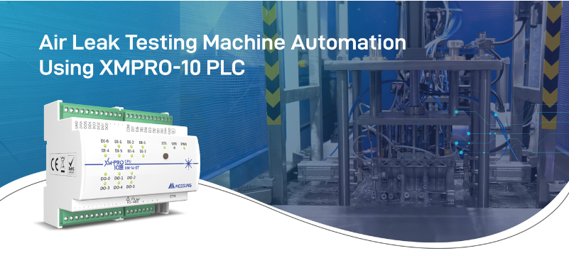 Air leak testing machine automation using XMPRO-10 PLC for industrial monitoring and control systems