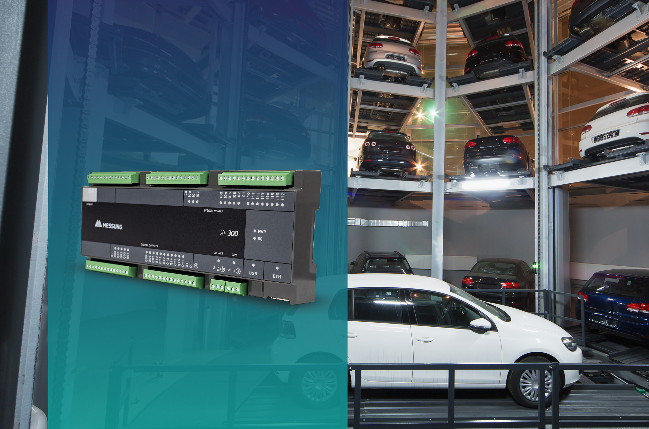 NX-ERA XP 300 PLC managing automated multi-level car parking system with smart vehicle storage