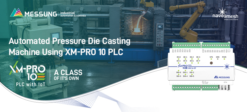 Automated pressure die casting machine using XM-PRO 10 PLC with industrial automation and IoT integration