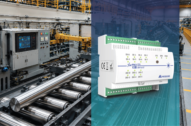 PLC automation controller for steel bar processing machine in an industrial manufacturing facility by Messung