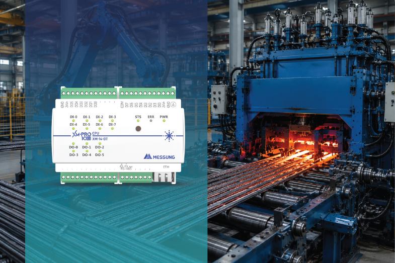 PLC automation solution controlling steel bar heat treatment and processing line in an industrial manufacturing plant