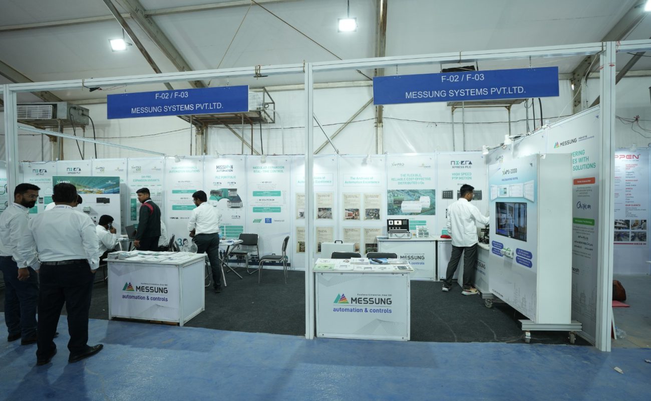 Messung Mahatech Expo 2026 industrial automation exhibition booth displaying PLC with IIoT solutions and connected manufacturing technologies