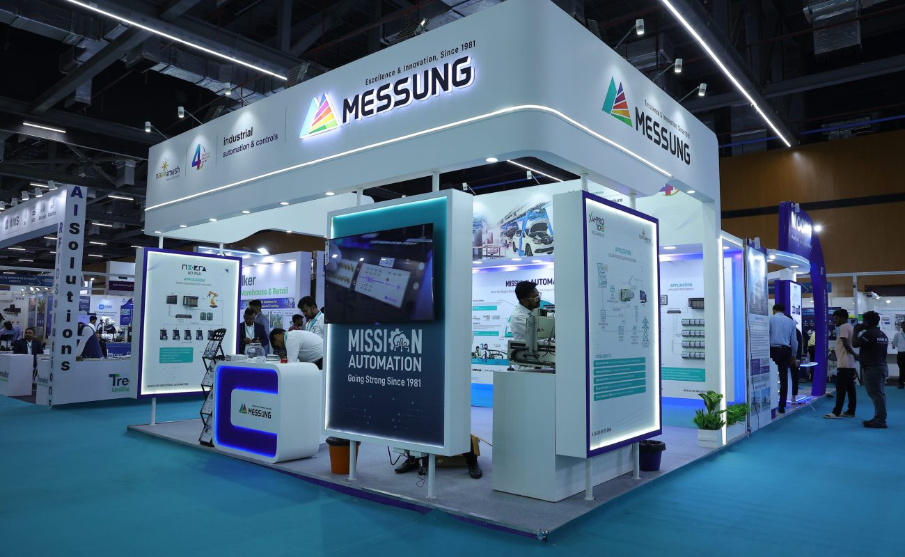 Messung presents advanced industrial automation and control solutions at a modern exhibition stall.